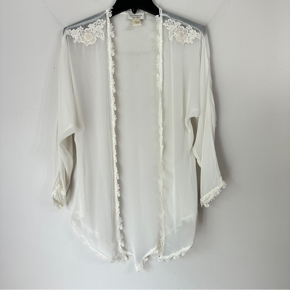 Victoria's Secret Vintage Gold Label Ivory Sheer Lace Lingerie Robe Medium